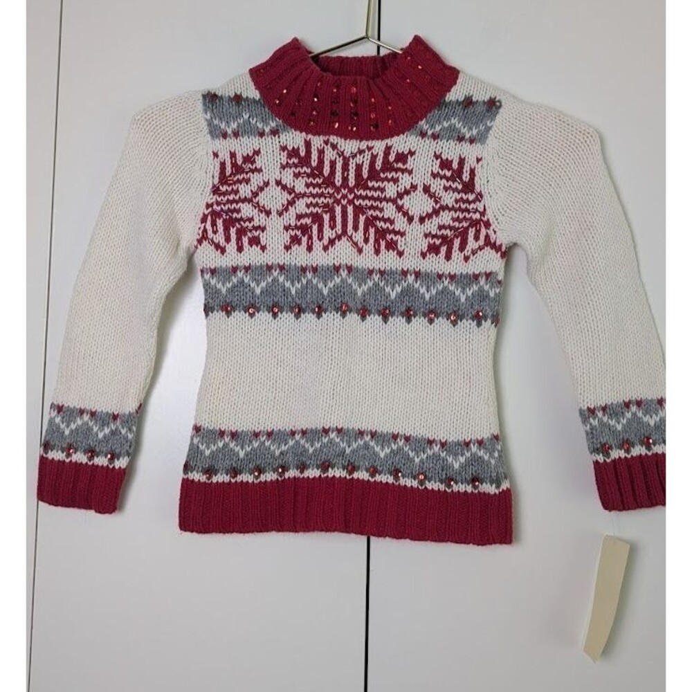 OshKosh Girls Medium Snowflake Cotton Wool Blend Christmas Sweater